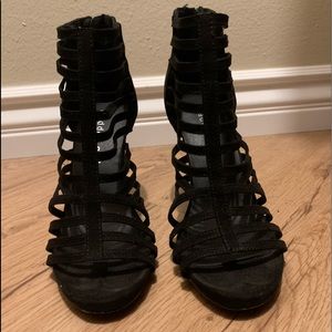 Madden Girl Black Strappy zip up heels